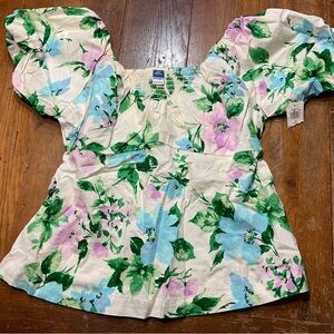 Old Navy Babydoll Top Smocked NWT Sz XS Petite Scoop Balloon Floral Cottagecore